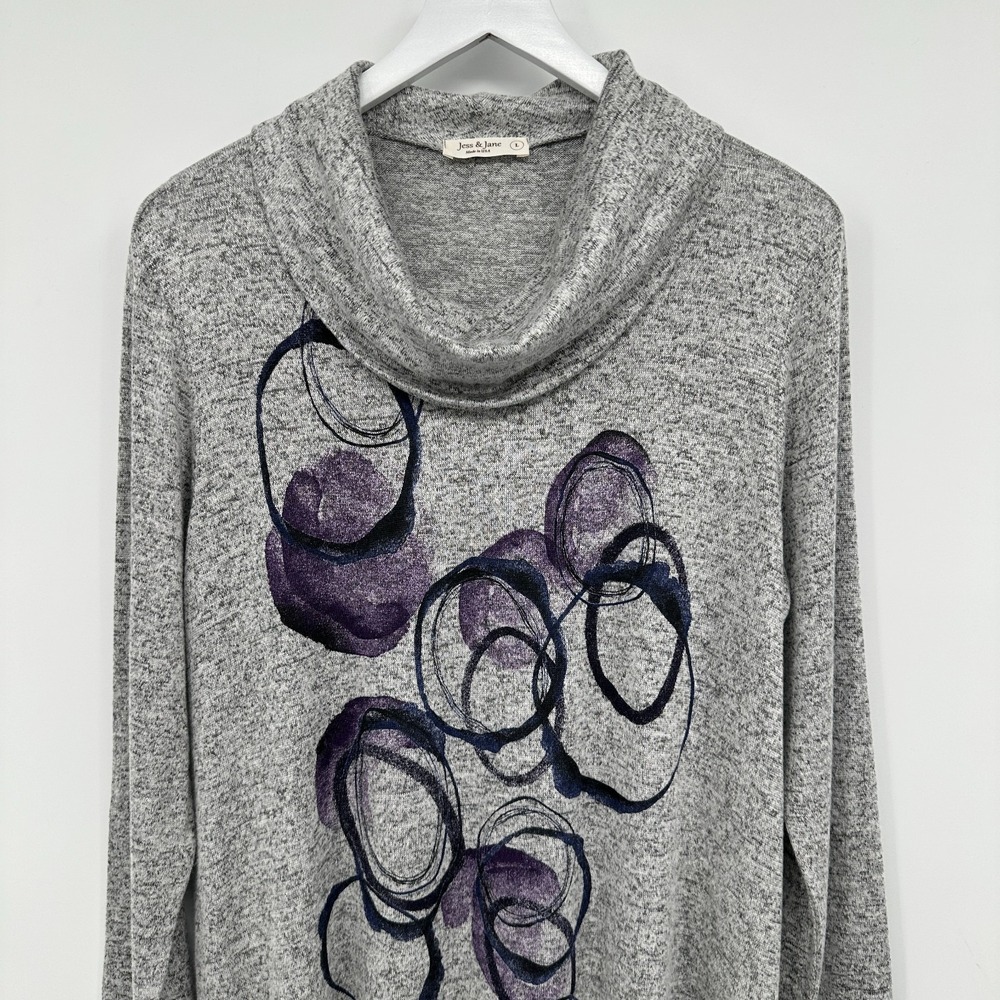 Jess & Jane Echoes Top Shirt Large Brushed Knit Cowl Neck Gray Artsy Boho New - Picture 3 of 11